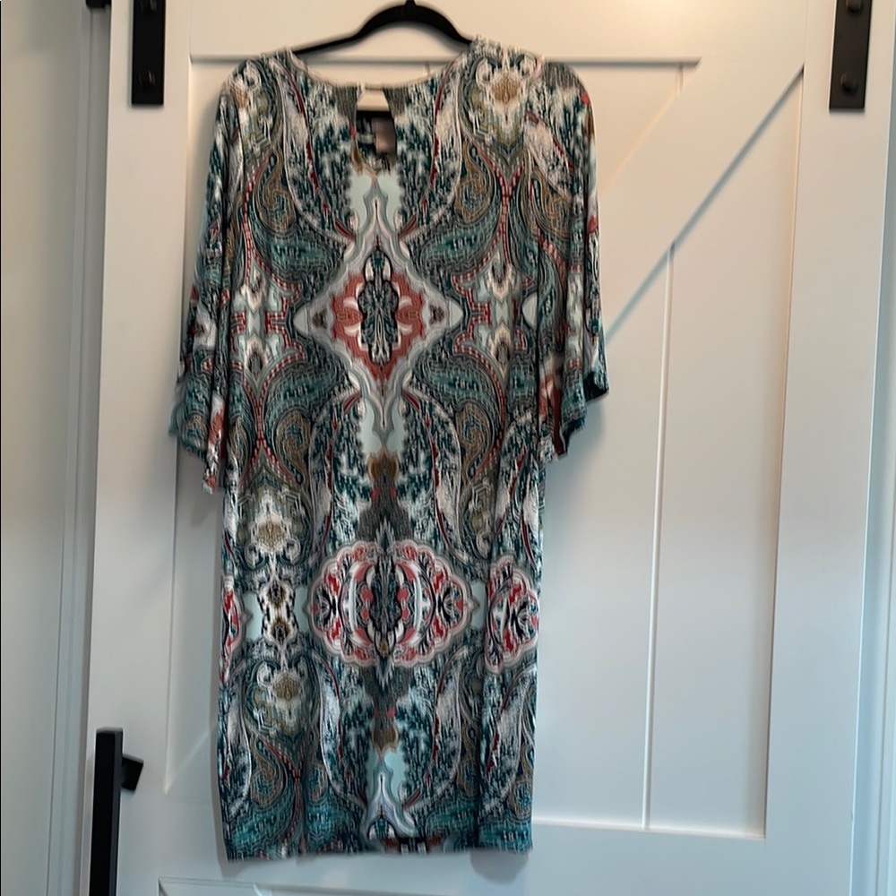 Chico's Teal, Coral & Ivory Paisley Midi Dress